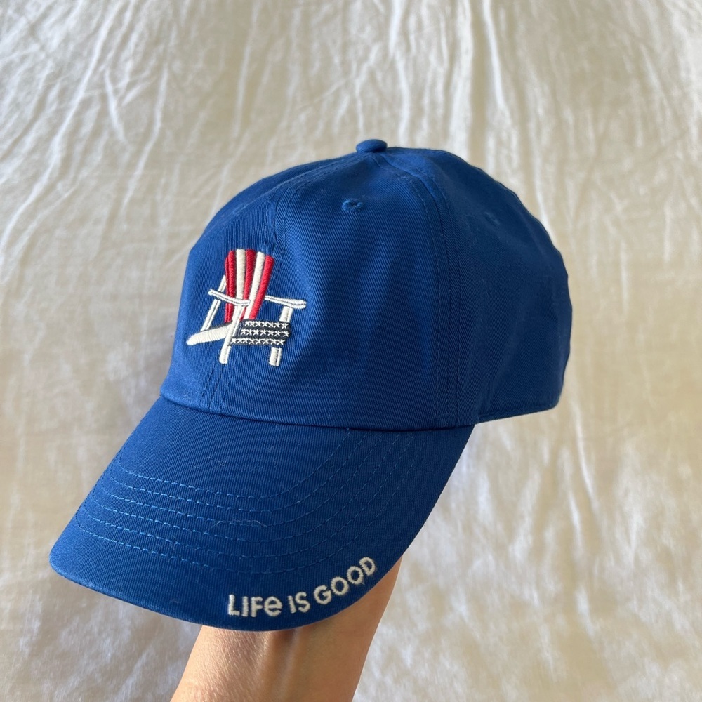 Life Is Good | One Size | USA Patriotic Beach Lounge Chair Adjustable Hat/Cap